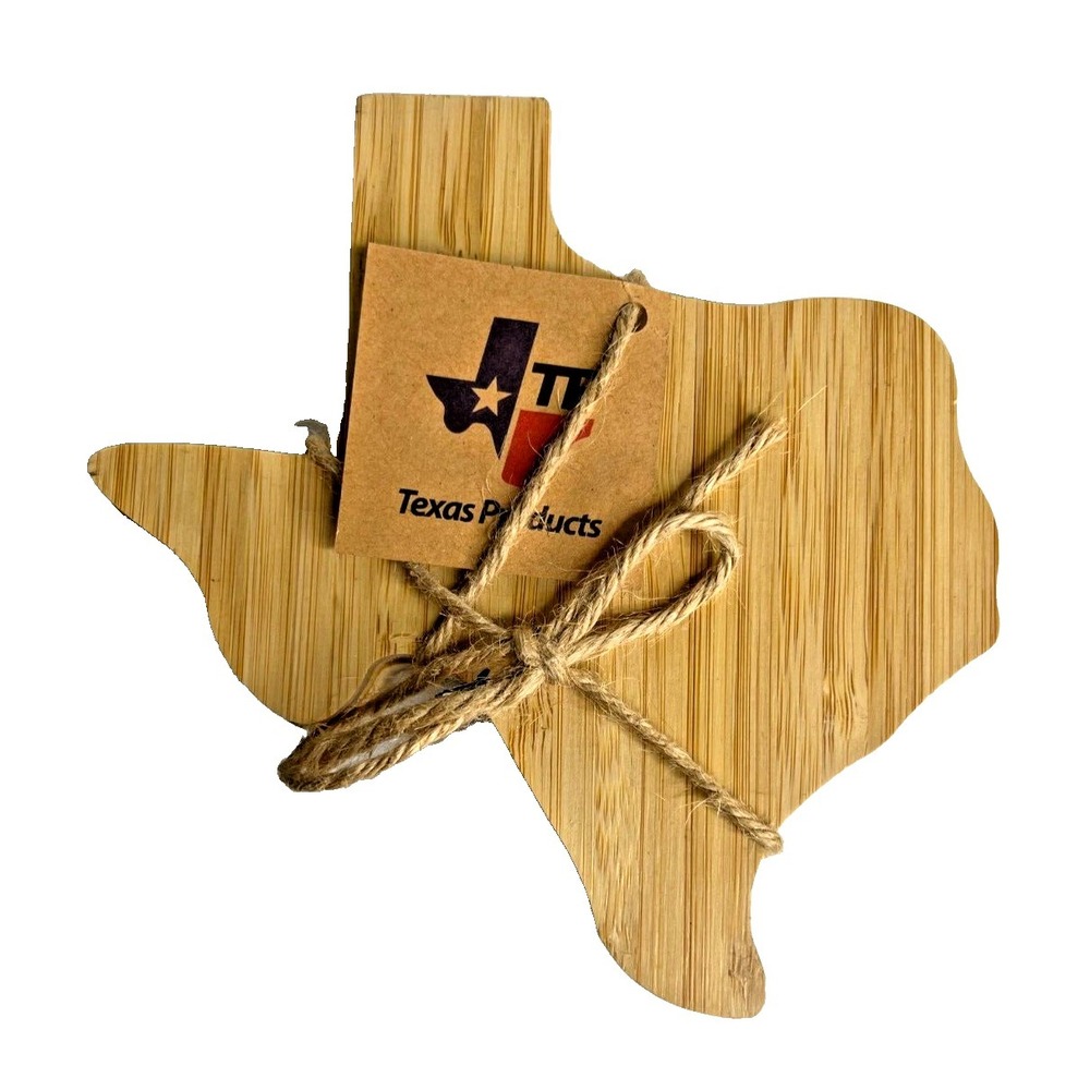 Large Texas State Shaped Bamboo Coaster Set Of 4 Barware Kitchen - New W/Tag